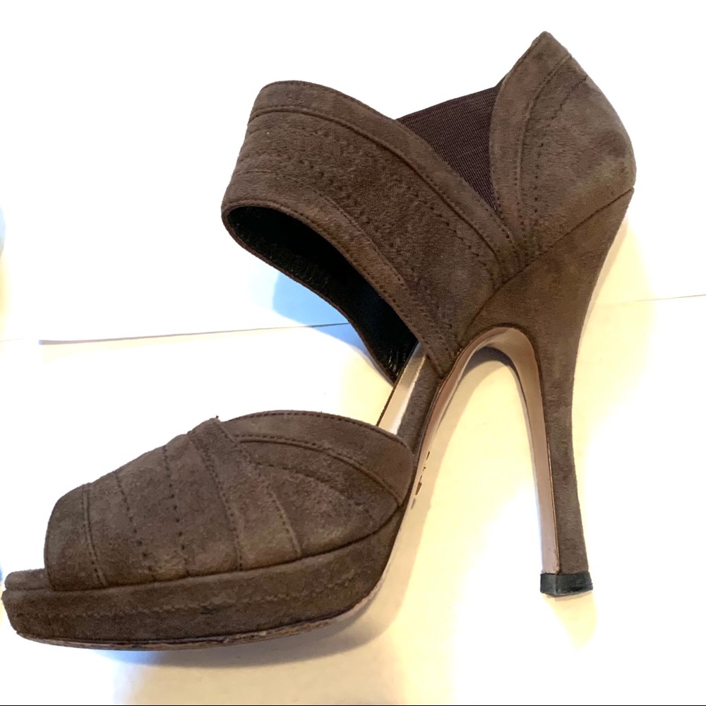Prada Suede Grey Brown High Peep Heel 37 7 - Picture 14 of 14